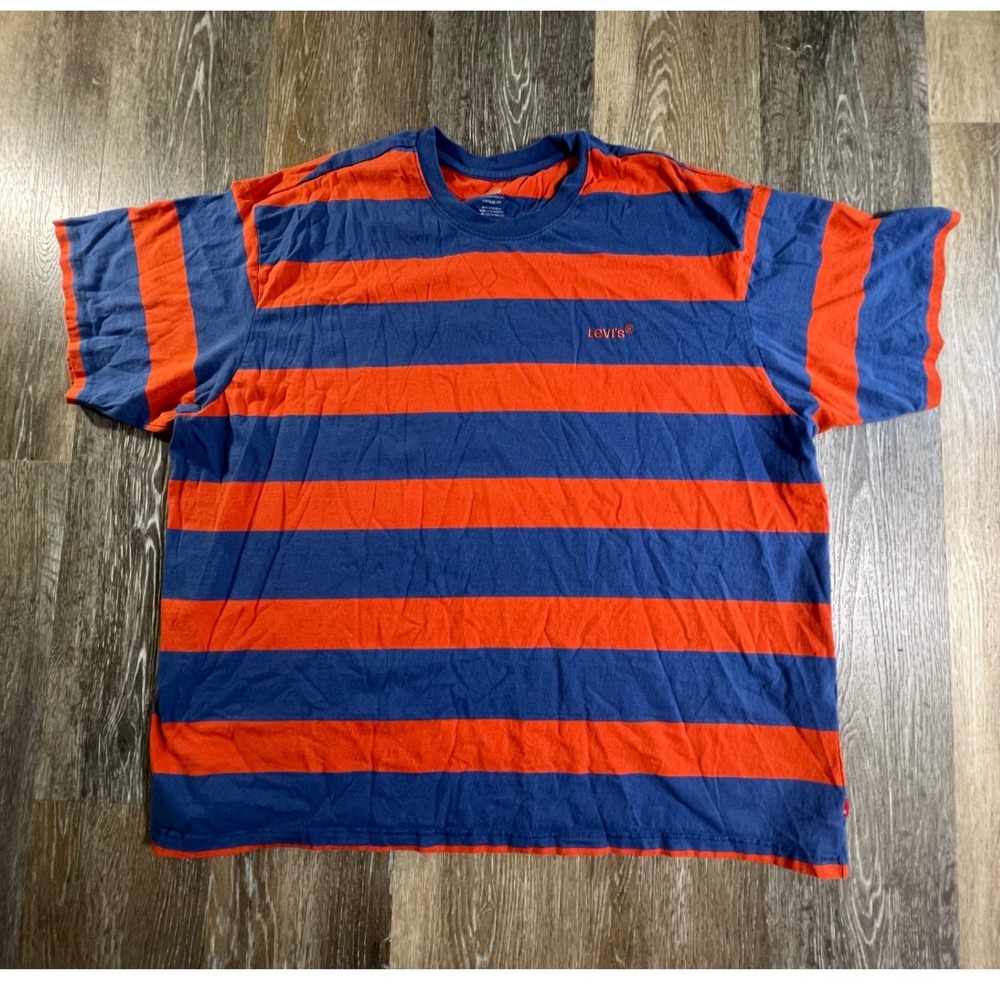 Levi's T-Shirt Mens XXL Blue Orange Striped Vintage Fit Short Sleeve Tee
